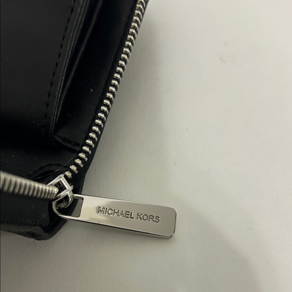 Michael Kors Black MK Logo Zip Wallet with Silver Hardware - Picture 7 of 9